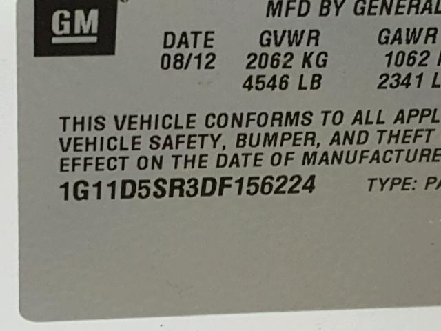 1G11D5SR3DF156224 - 2013 CHEVROLET MALIBU 1LT WHITE photo 10