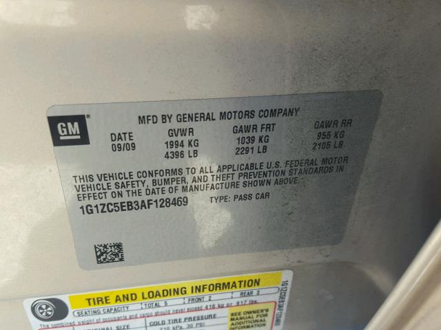 1G1ZC5EB3AF128469 - 2010 CHEVROLET MALIBU 1LT 米色 照片 10