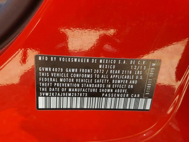 3VW2K7AJ9EM257873 - 2014 VOLKSWAGEN JETTA BASE Կարմիր լուսանկար 10