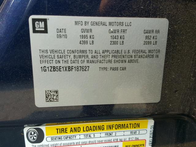 1G1ZB5E1XBF187627 - 2011 CHEVROLET MALIBU LS Mavi foto 10