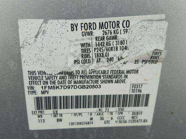 1FM5K7D97DGB20503 - 2013 FORD EXPLORER X SILVER photo 10