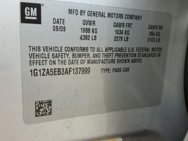 1G1ZA5EB3AF137999 - 2010 CHEVROLET MALIBU LS 银色 照片 10