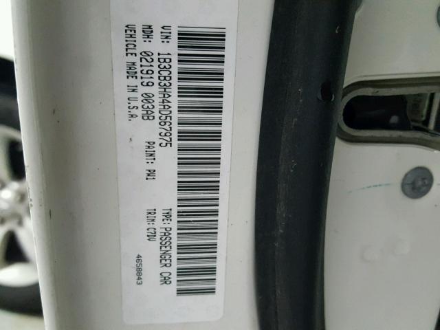 1B3CB3HA4AD567975 - 2010 DODGE CALIBER MA WHITE photo 10