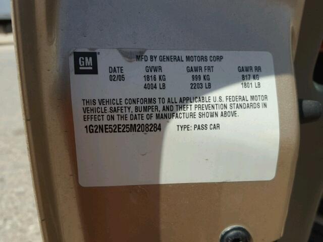 1G2NE52E25M208284 - 2005 PONTIAC GRAND AM S 金色 照片 10