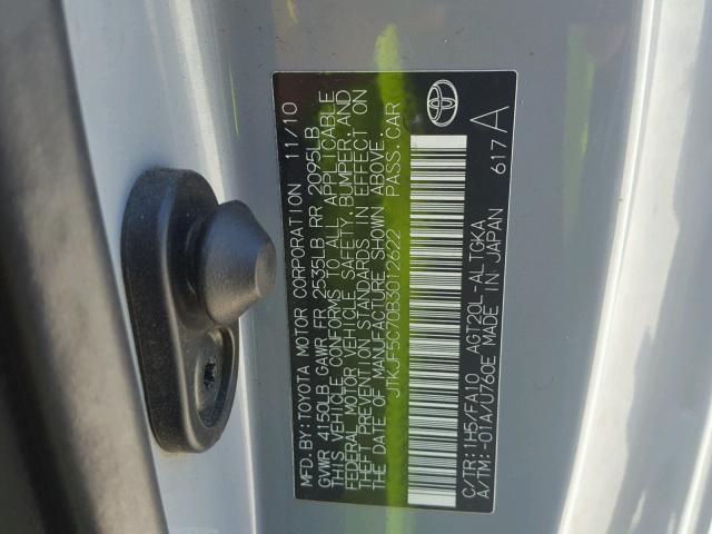 JTKJF5C70B3012622 - 2011 TOYOTA SCION TC 灰色 照片 10