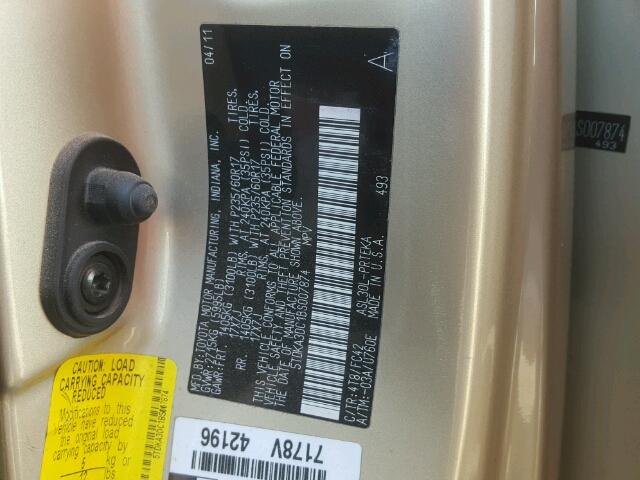 5TDKA3DC1BS007874 - 2011 TOYOTA SIENNA BAS GOLD photo 10