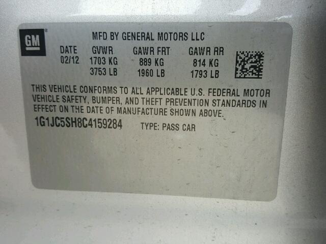 1G1JC5SH8C4159284 - 2012 CHEVROLET SONIC LT SILVER photo 10