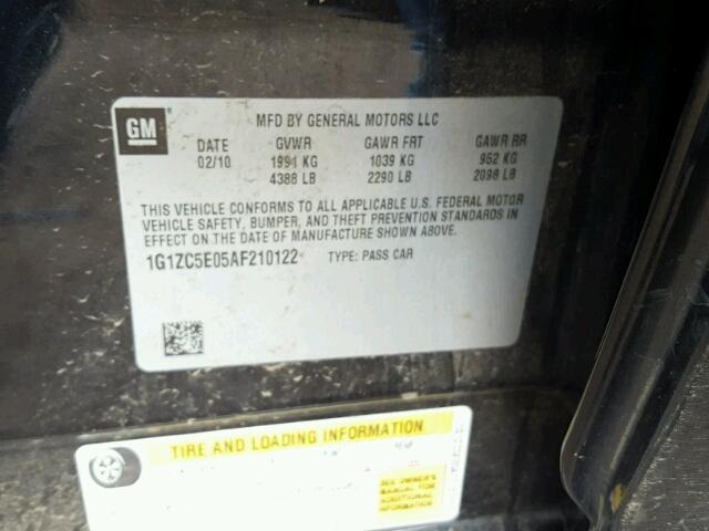 1G1ZC5E05AF210122 - 2010 CHEVROLET MALIBU BLACK photo 10