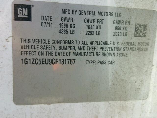 1G1ZC5EU9CF131767 - 2012 CHEVROLET MALIBU 1LT 白色 照片 10