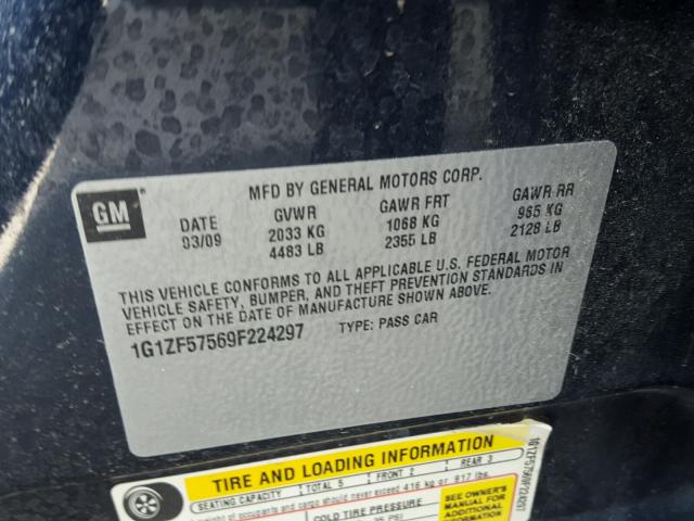 1G1ZF57569F224297 - 2009 CHEVROLET MALIBU HYB ლურჯი ფოტო 10