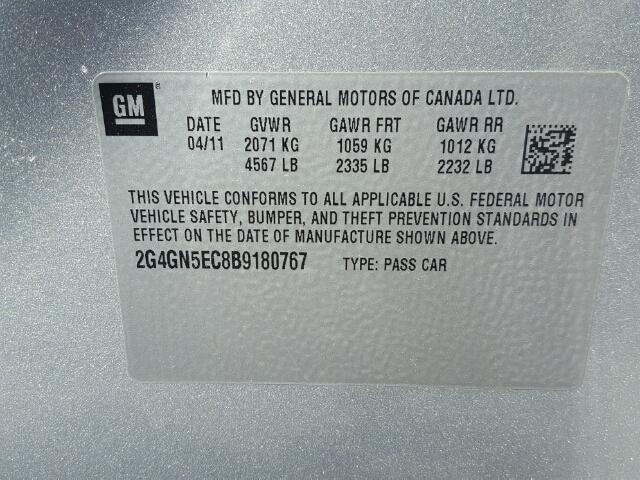 2G4GN5EC8B9180767 - 2011 BUICK REGAL CXL SILVER photo 10