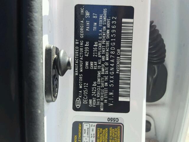 5XXGN4A78DG159632 - 2013 KIA OPTIMA EX WHITE photo 10