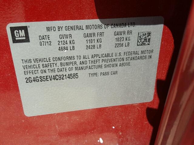 2G4GS5EV4C9214585 - 2012 BUICK REGAL PREM RED photo 10