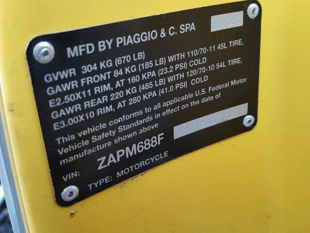 ZAPM688FXC5400578 - 2012 VESPA LX 150IE YELLOW photo 10