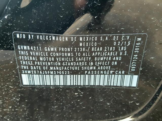 3VW2K7AJ5FM310523 - 2015 VOLKSWAGEN JETTA BASE Սև լուսանկար 10
