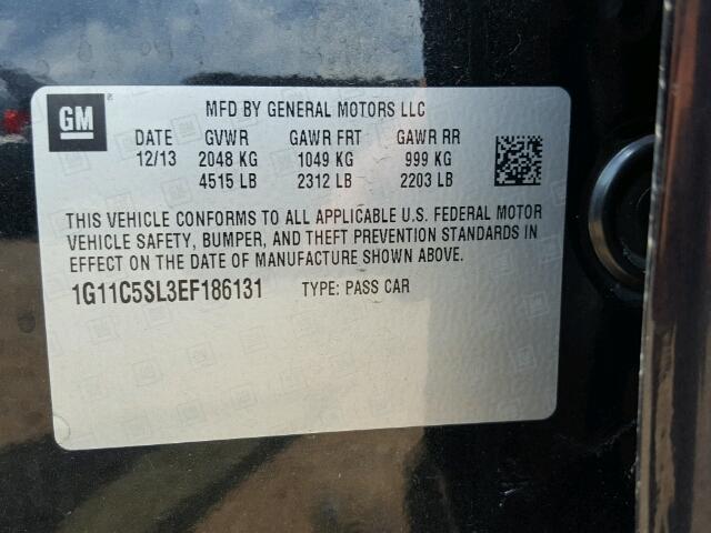 1G11C5SL3EF186131 - 2014 CHEVROLET MALIBU 1LT 黑色 照片 10