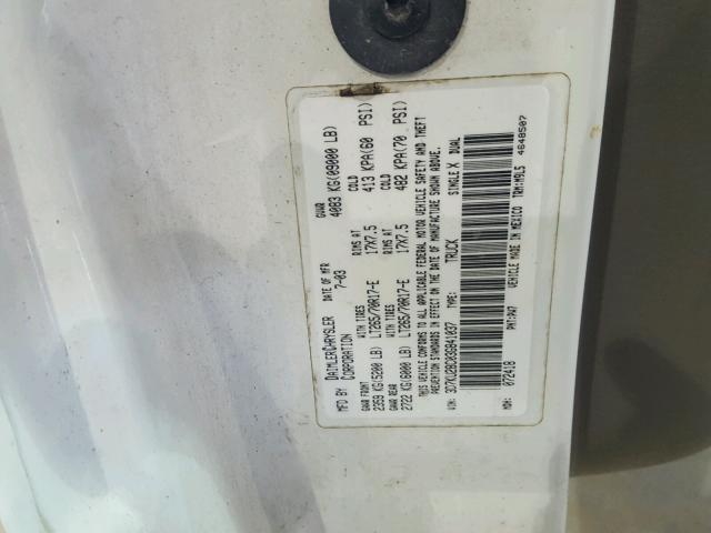 3D7KU28C03G841037 - 2003 DODGE RAM 2500 S WHITE photo 10