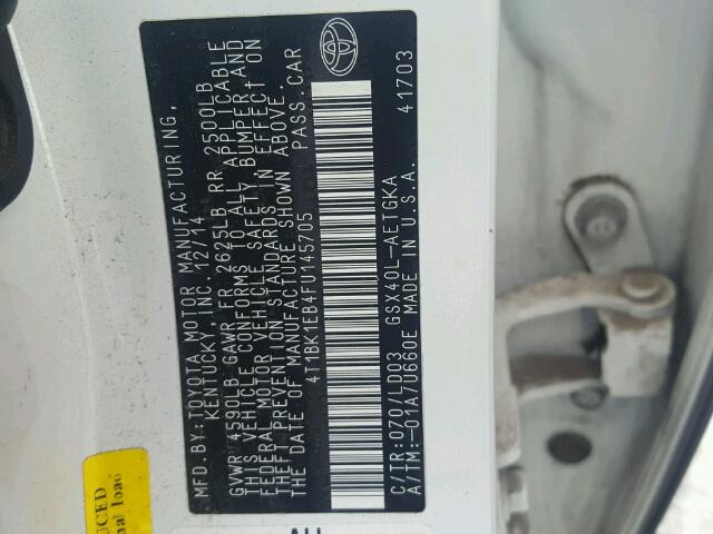 4T1BK1EB4FU145705 - 2015 TOYOTA AVALON XLE 白色 照片 10