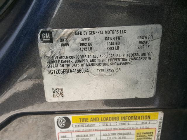 1G1ZC5EB2A4156064 - 2010 CHEVROLET MALIBU 1LT 石墨色 照片 10