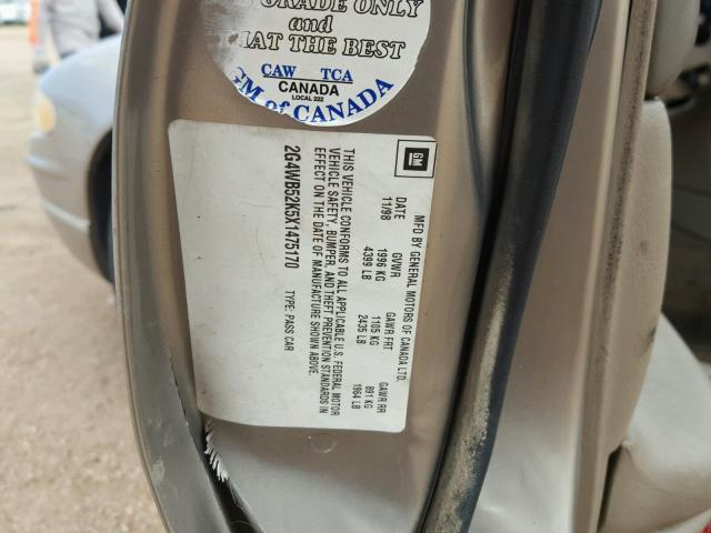 2G4WB52K5X1475170 - 1999 BUICK REGAL LS GOLD photo 10