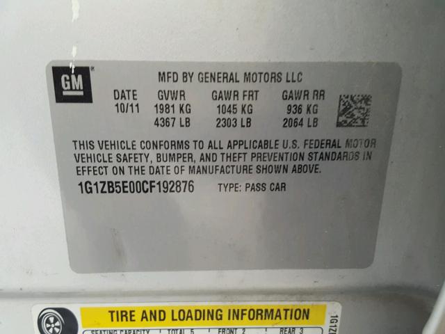 1G1ZB5E00CF192876 - 2012 CHEVROLET MALIBU LS Gümüş foto 10