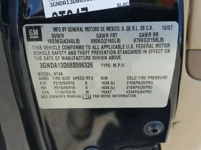 3GNDA13D68S596326 - 2008 CHEVROLET HHR LS BLACK photo 10