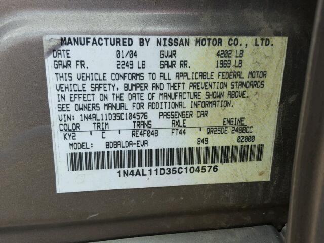 1N4AL11D35C104576 - 2005 NISSAN ALTIMA S BEIGE photo 10