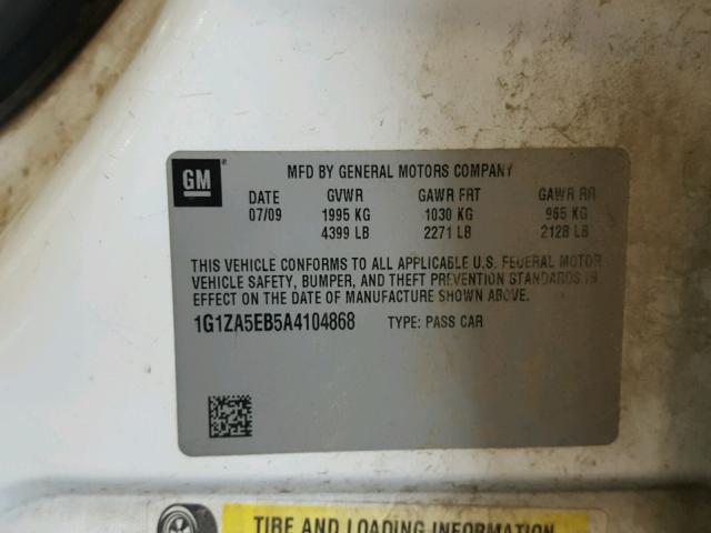 1G1ZA5EB5A4104868 - 2010 CHEVROLET MALIBU LS 白色 照片 10