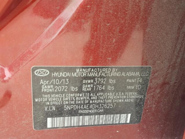 5NPDH4AE4DH326257 - 2013 HYUNDAI ELANTRA GL RED photo 10