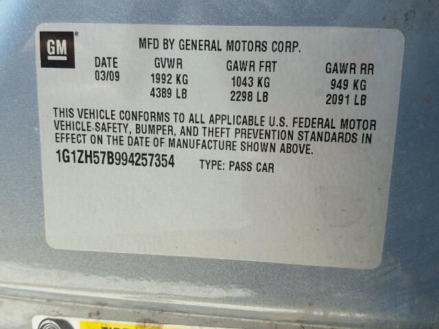 1G1ZH57B994257354 - 2009 CHEVROLET MALIBU 1LT BLUE photo 10