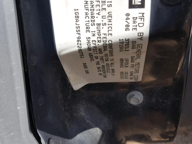 1G8AJ55F96Z202751 - 2006 SATURN ION LEVEL SILVER photo 10