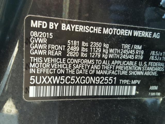 5UXXW5C5XG0N92551 - 2016 BMW X4 XDRIVE3 CHARCOAL photo 10