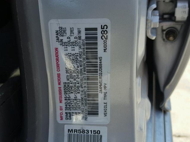 JA4MW51R02J068445 - 2002 MITSUBISHI MONTERO LI GRAY photo 10