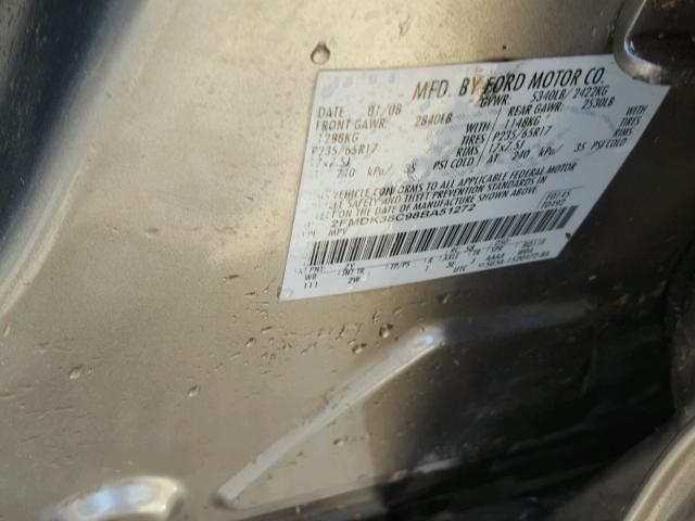 2FMDK38C98BA51272 - 2008 FORD EDGE SEL SILVER photo 10