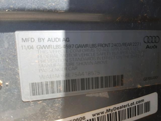 WAUAF68E75A418575 - 2005 AUDI A4 2.0T SILVER photo 10