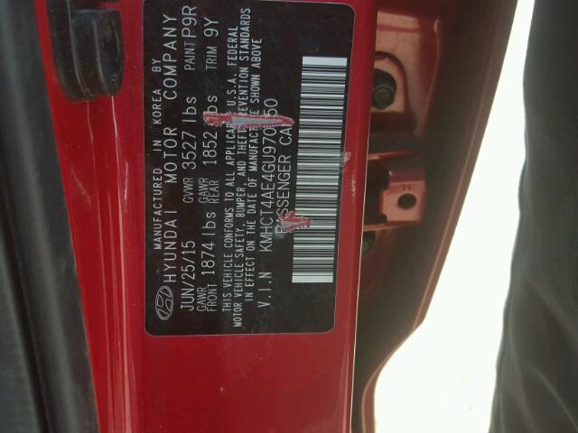 KMHCT4AE4GU970650 - 2016 HYUNDAI ACCENT SE RED photo 10