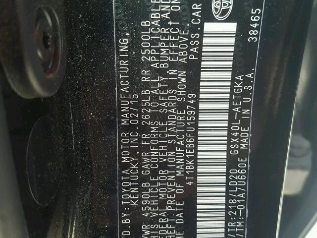 4T1BK1EB6FU159749 - 2015 TOYOTA AVALON XLE BLACK photo 10