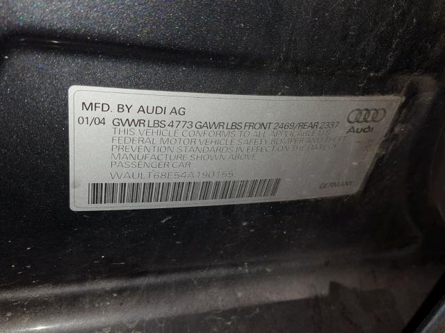 WAULT68E54A190155 - 2004 AUDI A4 3.0 QUA GRAY photo 10