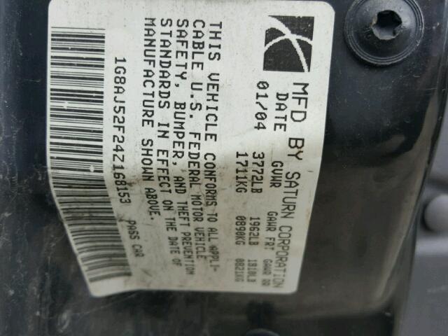 1G8AJ52F24Z168153 - 2004 SATURN ION LEVEL BLACK photo 10