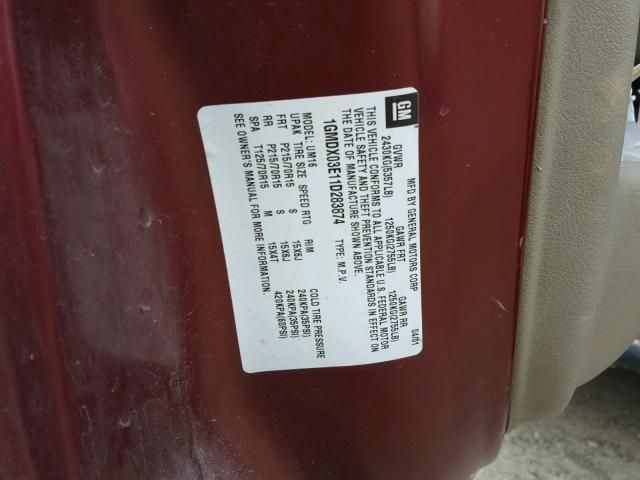 1GMDX03E11D283874 - 2001 PONTIAC MONTANA RED photo 10