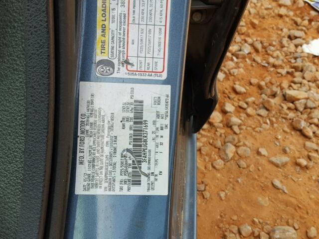 3FAHP0JG8CR371699 - 2012 FORD FUSION SEL BLUE photo 10