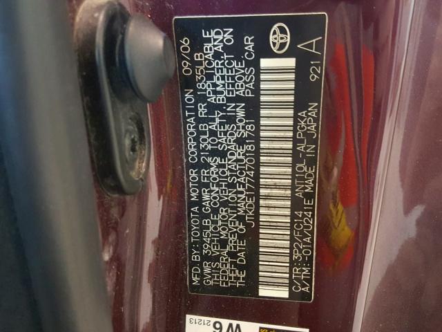 JTKDE177470181781 - 2007 SCION TC RED photo 10