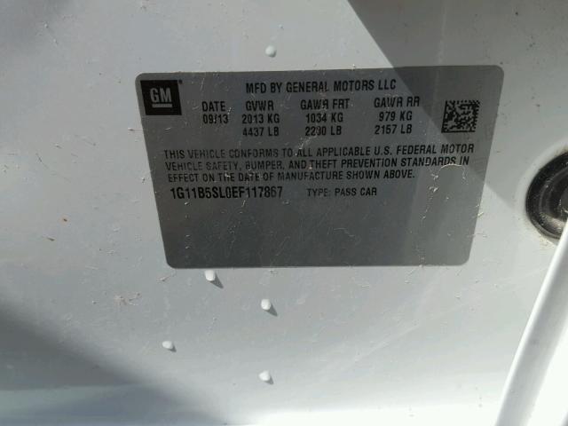 1G11B5SL0EF117867 - 2014 CHEVROLET MALIBU LS თეთრი ფოტო 10