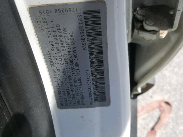 WVWWH63B31E310909 - 2001 VOLKSWAGEN PASSAT GLX WHITE photo 10