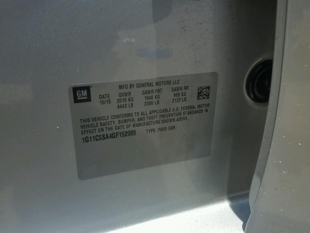 1G11C5SA4GF152989 - 2016 CHEVROLET MALIBU LIM 银色 照片 10