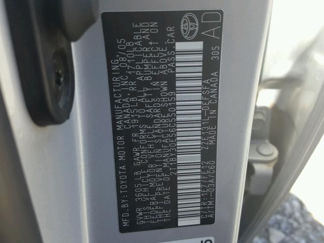 2T1BY30E56C550159 - 2006 TOYOTA COROLLA XR 银色 照片 10