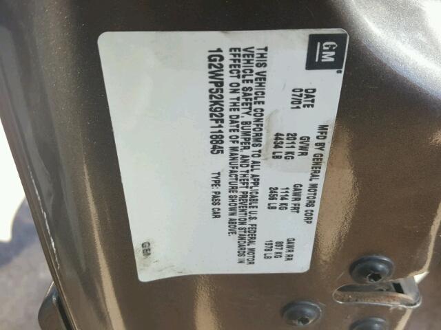 1G2WP52K92F118845 - 2002 PONTIAC GRAND PRIX SILVER photo 10