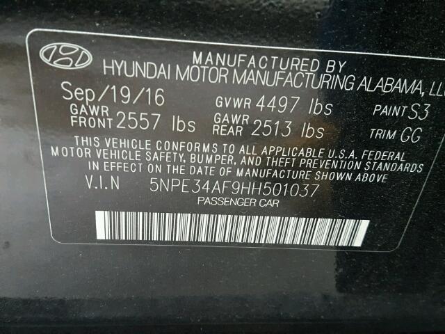 5NPE34AF9HH501037 - 2017 HYUNDAI SONATA SPO BLACK photo 10