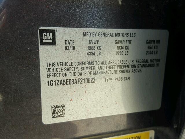 1G1ZA5E08AF210623 - 2010 CHEVROLET MALIBU LS Qara foto 10