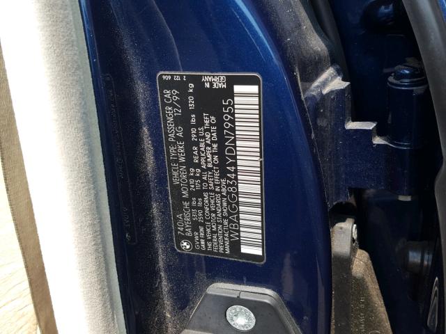 WBAGG8344YDN79955 - 2000 BMW 740 I AUTO BLUE photo 10